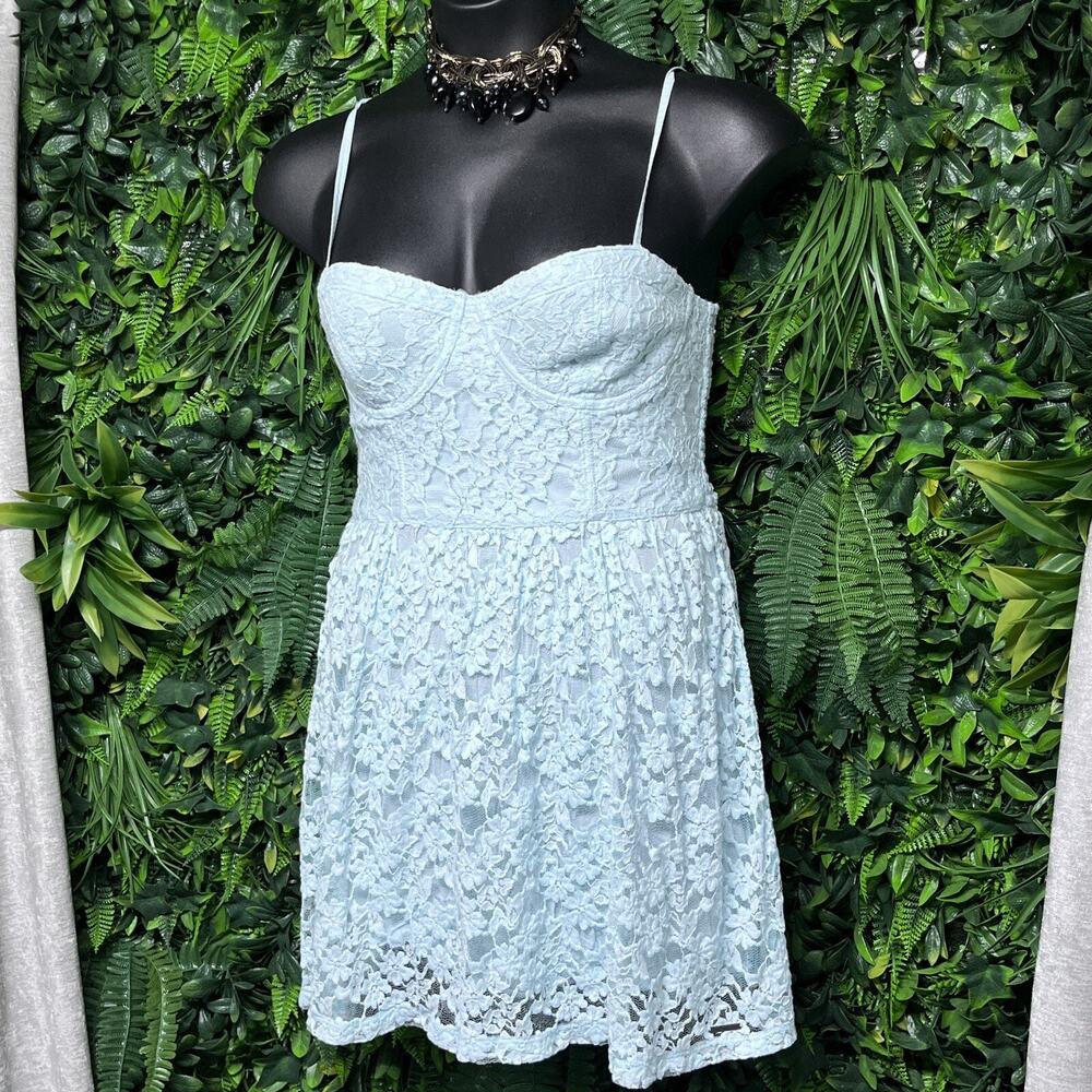 ABERCROMBIE & Fitch Dress Women Large Blue Lace Fit Flare Smocked Baby Doll 2678